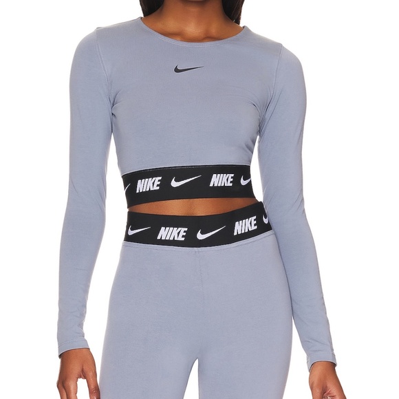 Nike Tops - Nike NSW Crop Tape Top in Ashen Slate & Black NWT